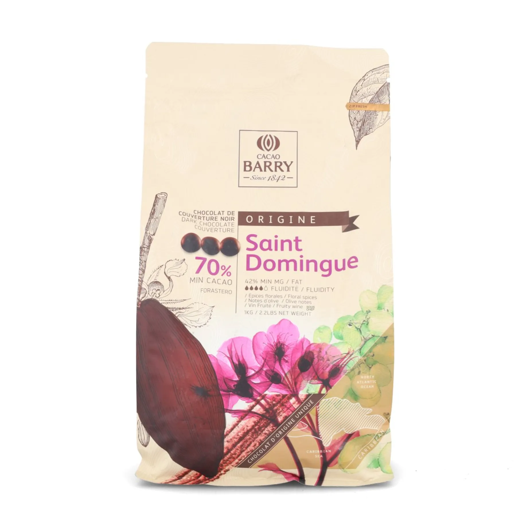 Cacao Barry Origin Saint Domingue 70% Dark Chocolate Chips, 1kg