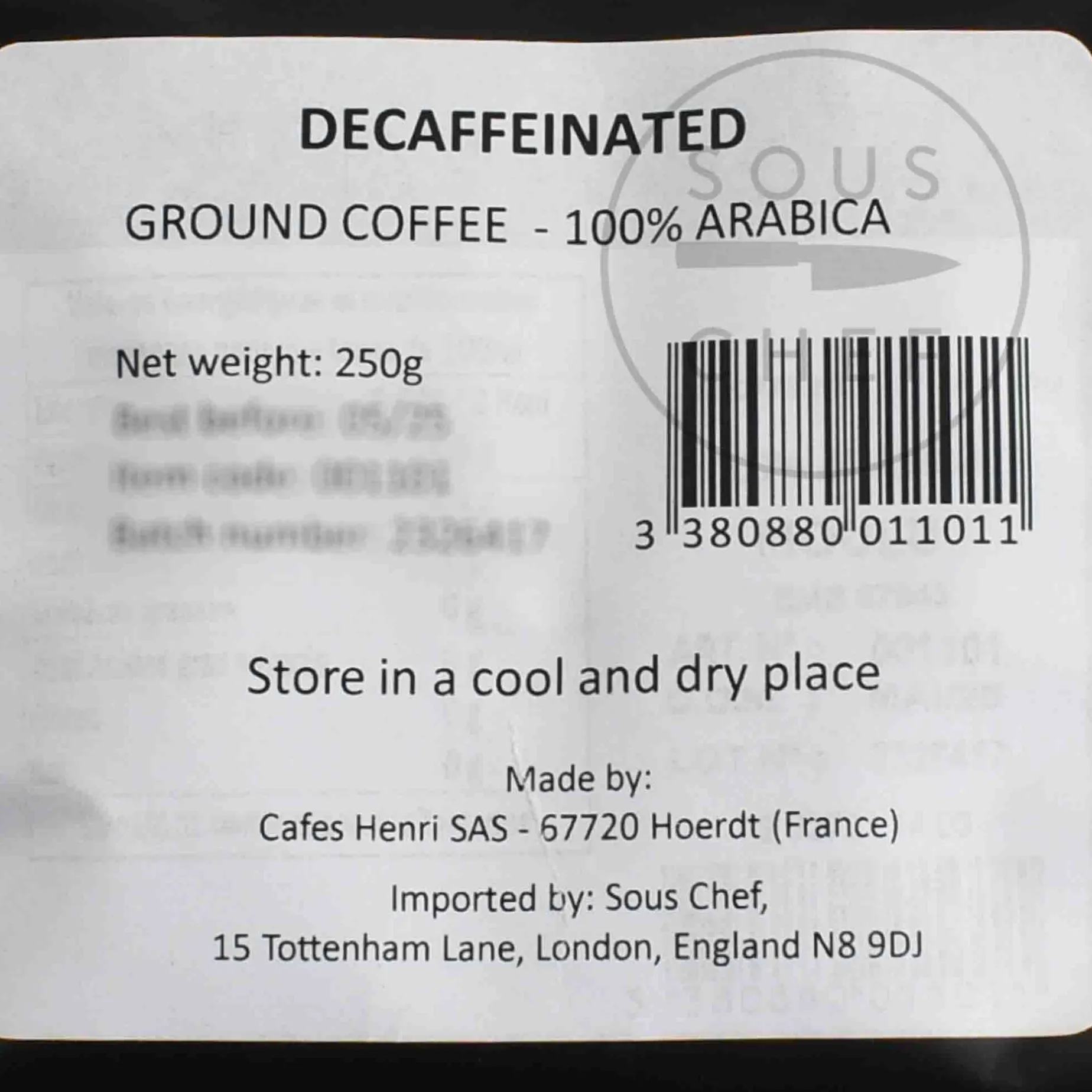 Cafes Henri Decaffeinated 100% Arabica Ground Coffee, 250g