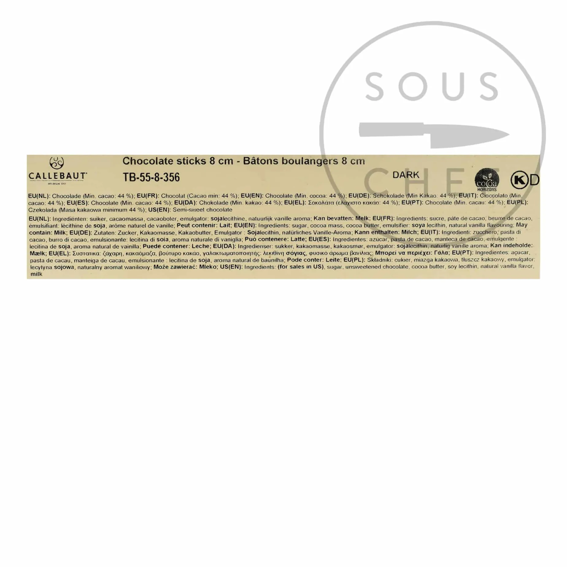 Callebaut Dark Chocolate Croissant & Pain Au Chocolat Sticks 8 cm, 1.6kg