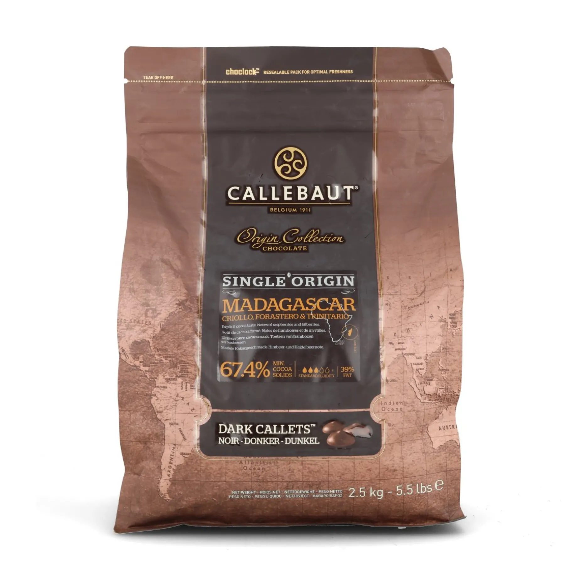 Callebaut Origin Madagascar 67.4% Dark Chocolate Chips, 2.5kg