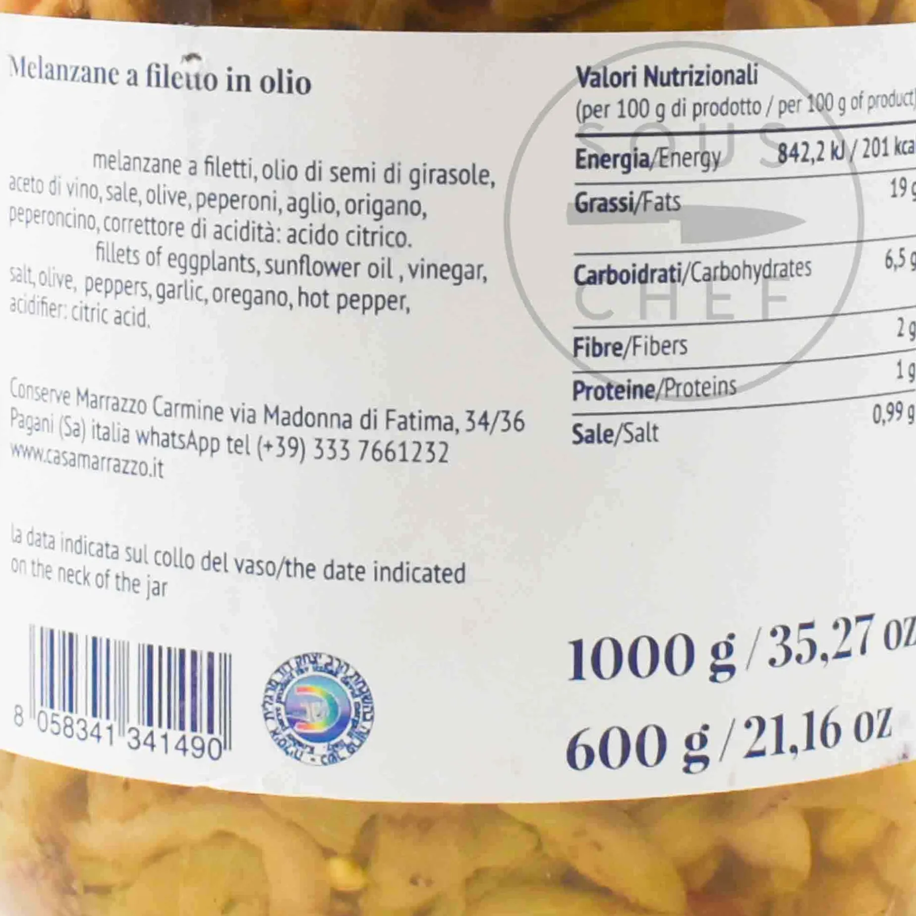 Casa Marrazzo Sliced Eggplant in Oil, 1 Litre