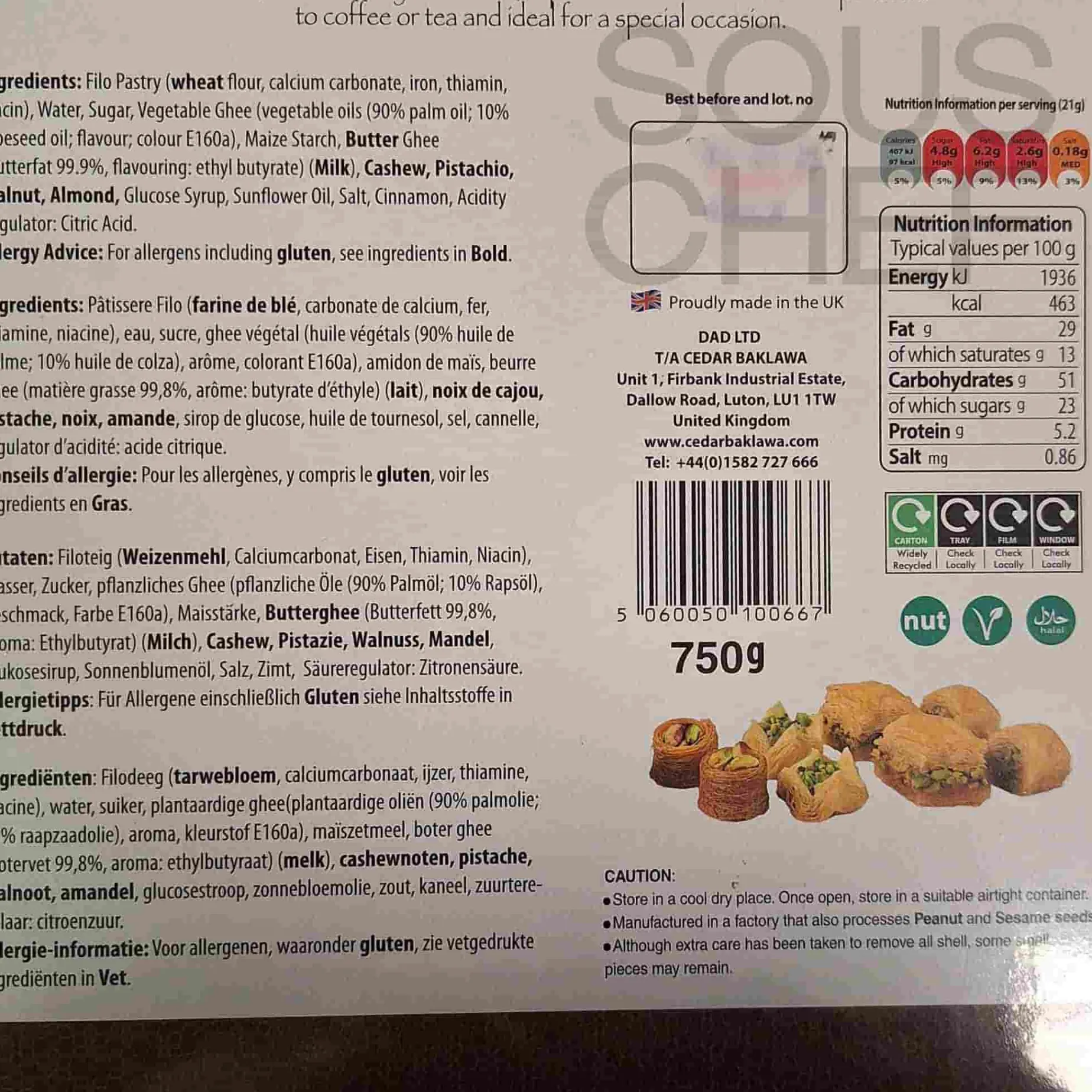 Cedar Handmade Baklawa Selection, 750g