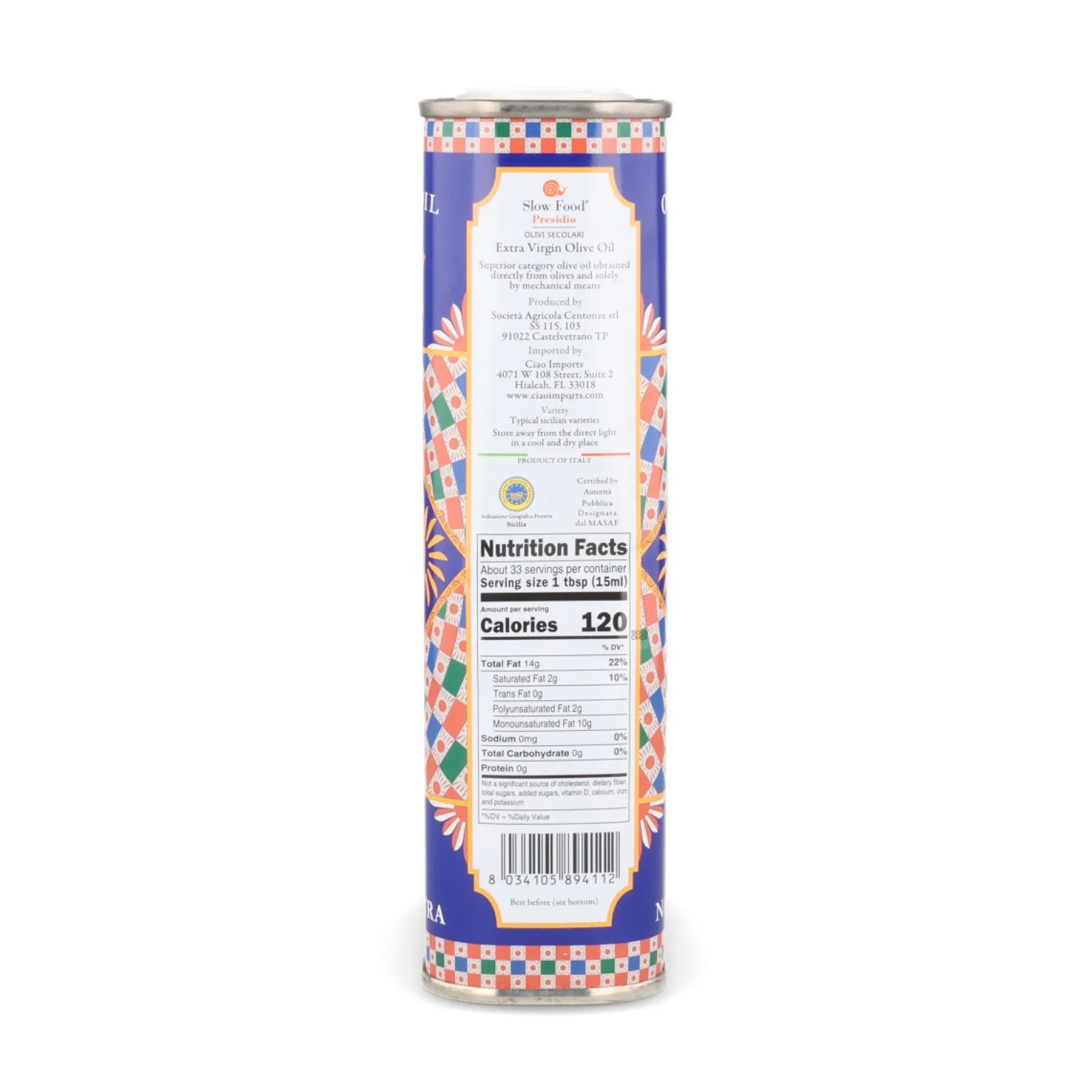 Centonze PGI Sicilian Extra Virgin Olive Oil in Tin, 500ml