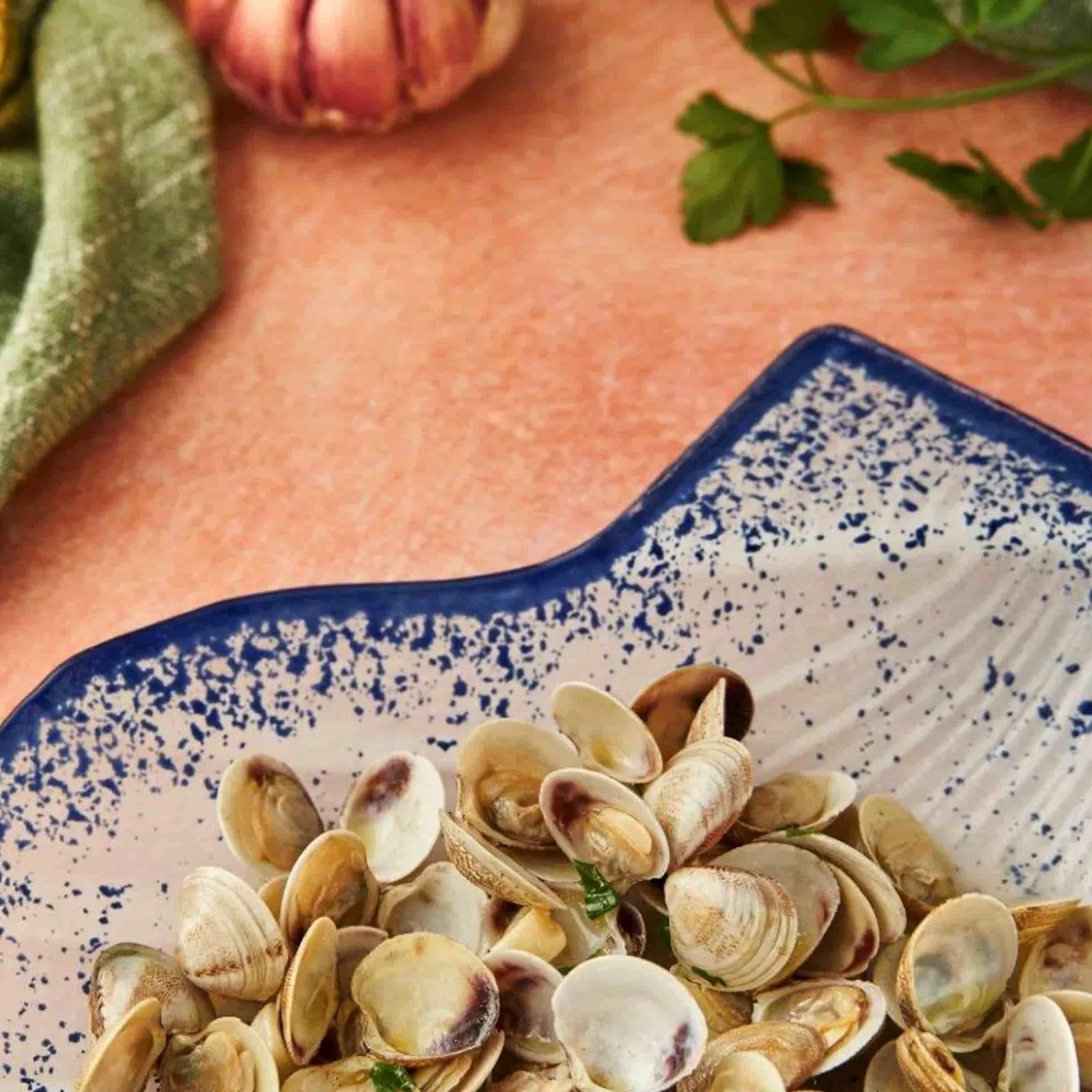 Cobalt Blue Rim Glass Scallop Serving Dish, 18cm