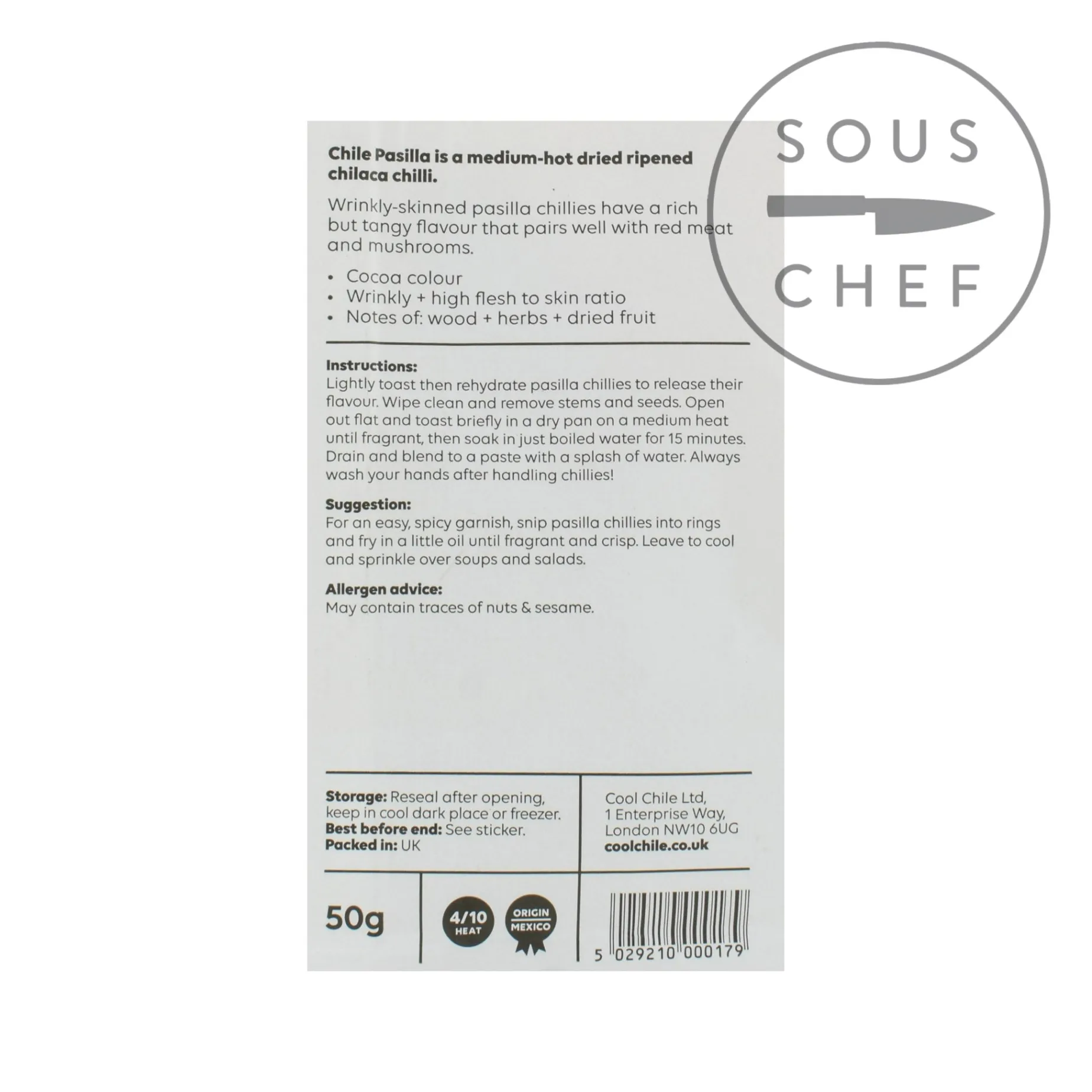 Cool Chile Co Whole Pasilla Chillies, 50g