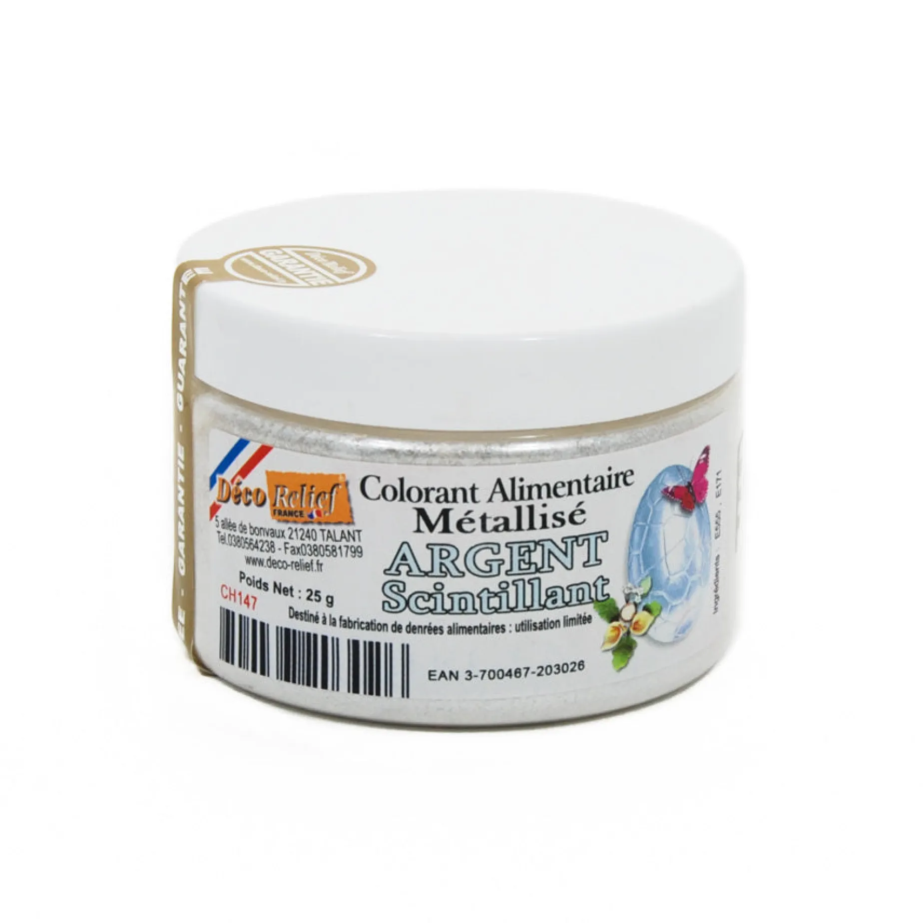 Deco Relief Edible Metallic Sparkling Silver Powder Food Colour, 25g