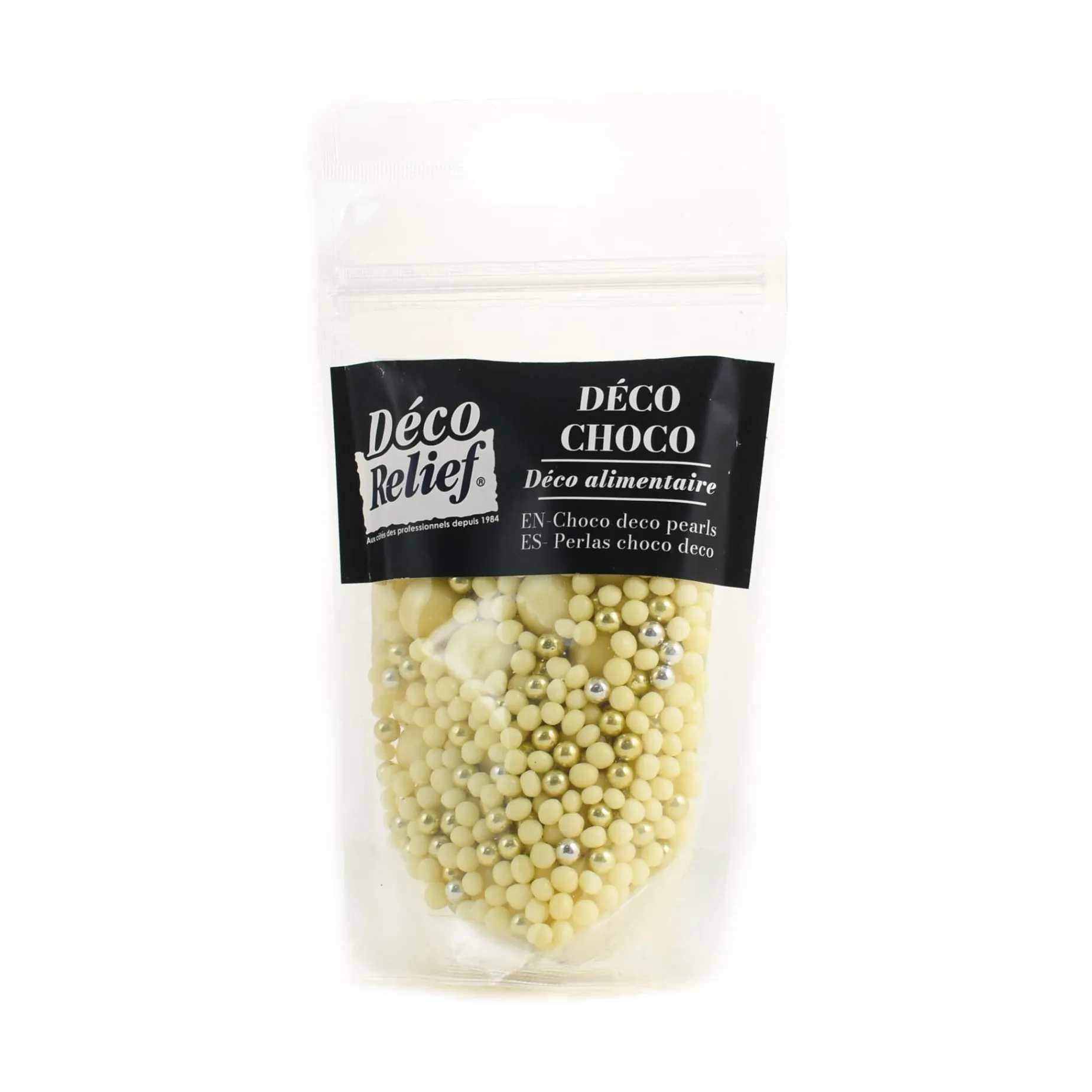 Deco Relief White Chocolate & Golden Decorating Pearls, 150g