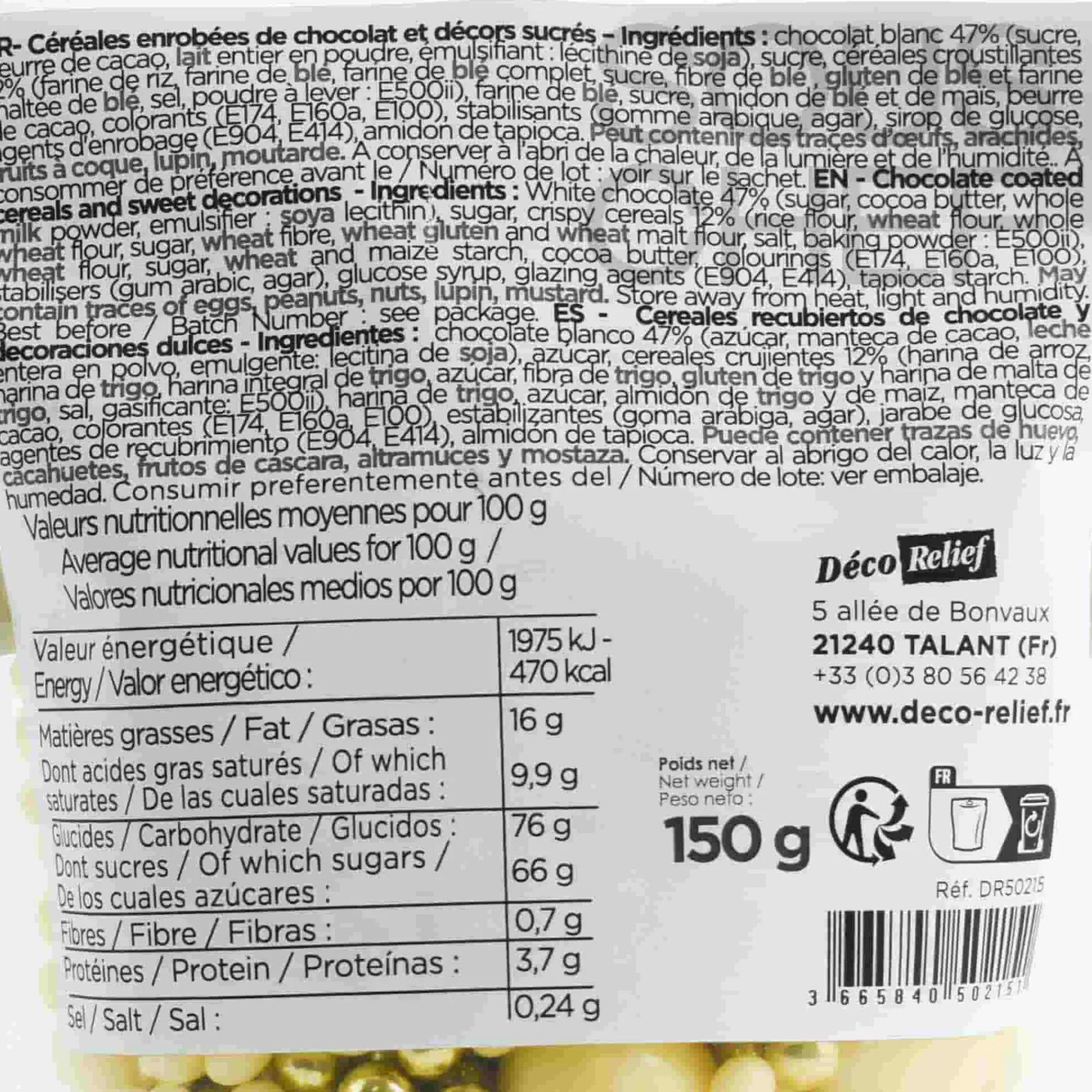 Deco Relief White Chocolate & Golden Decorating Pearls, 150g