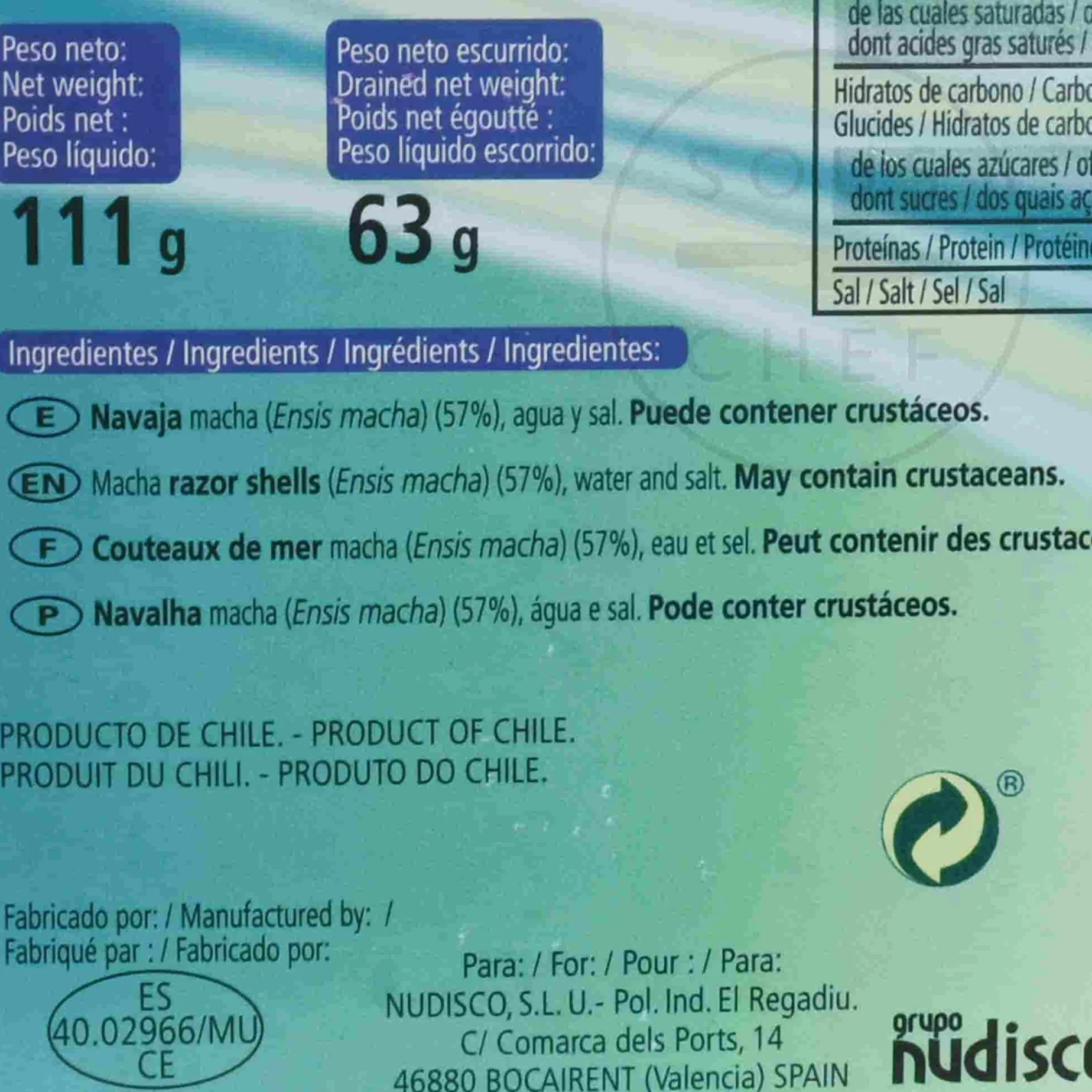 Diamir Chilean Razor Clams in Brine, 120g