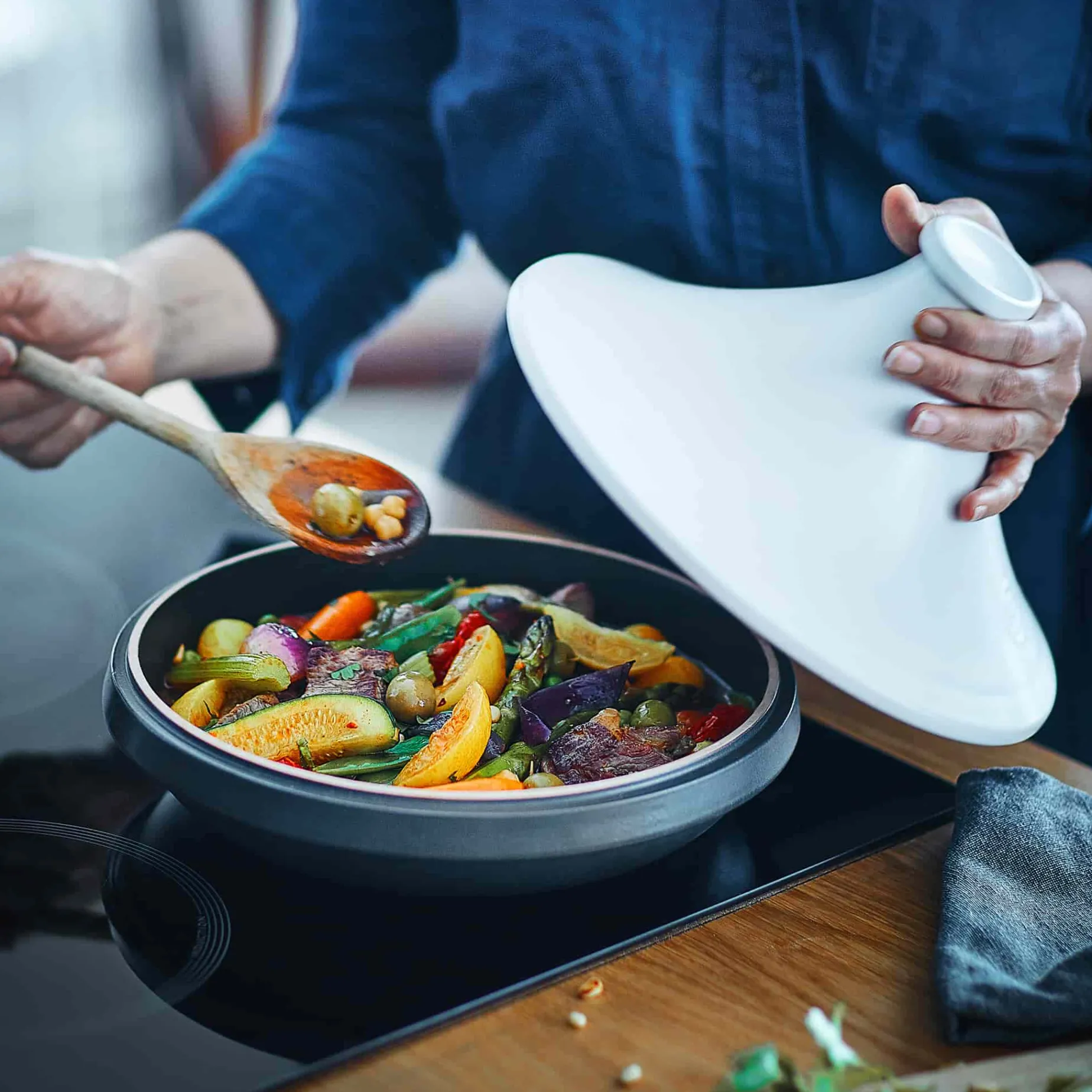 Emile Henry Delight Black & White Ceramic Induction Tagine