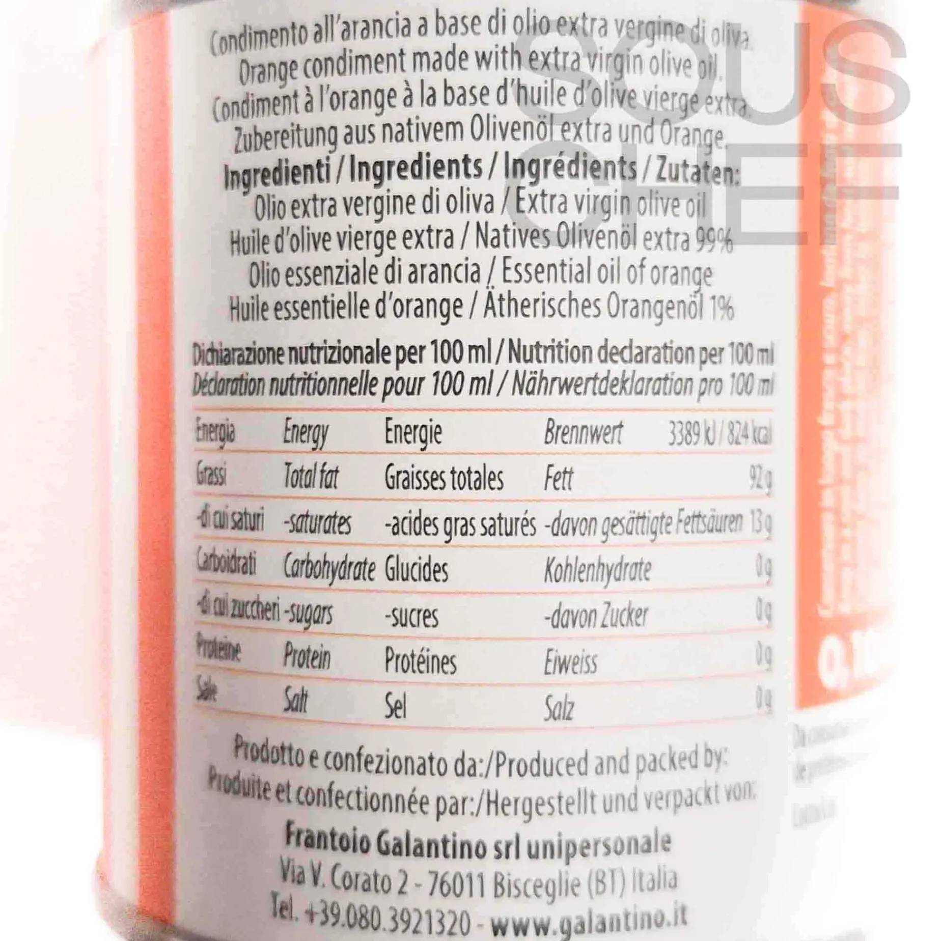 Galantino Puglian Orange Extra Virgin Olive Oil, 100ml