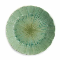 Green Scalloped Japanese Deep Dinner Plate, 22cm