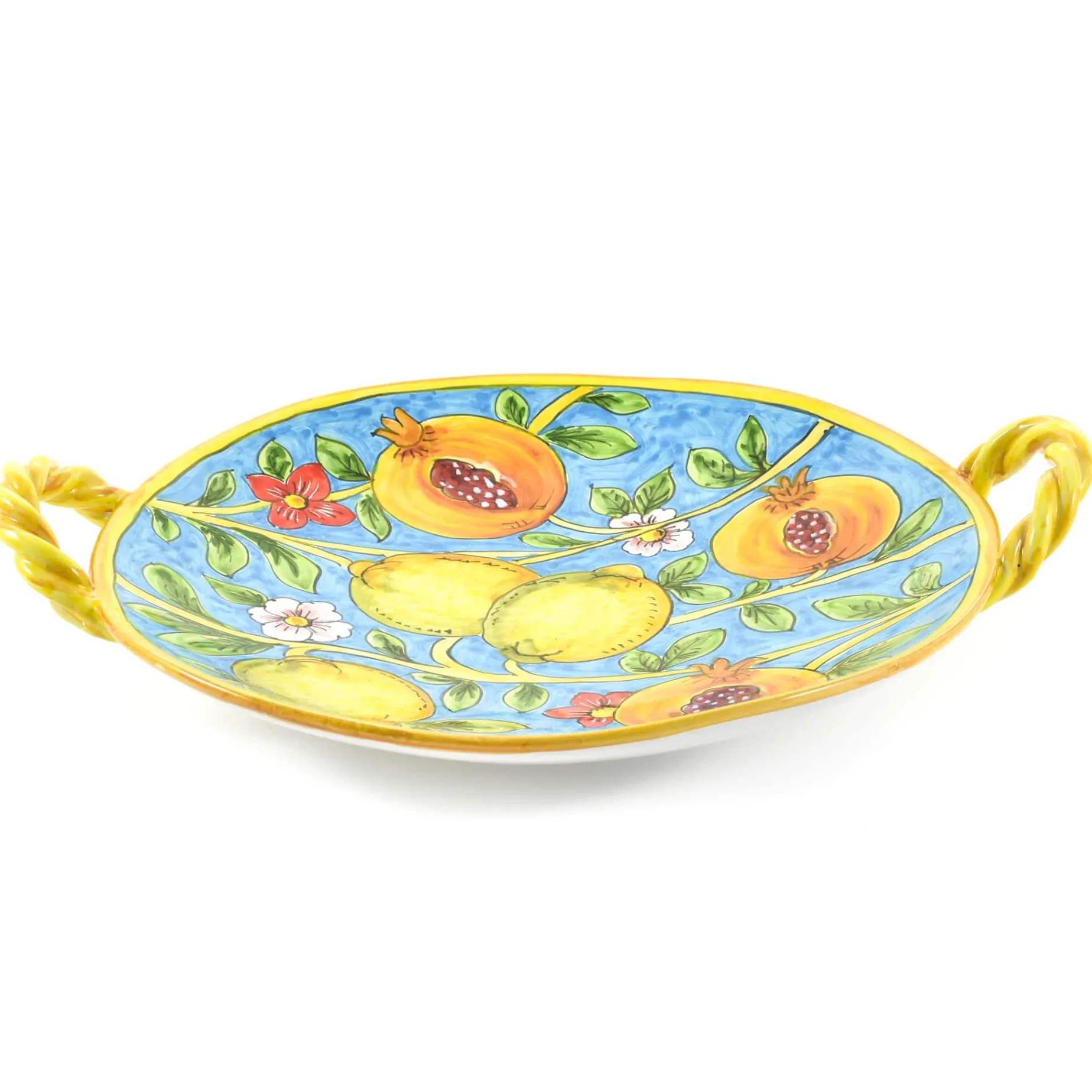Hand Painted Centrepiece Dish - Pomegranates & Lemons, 35cm
