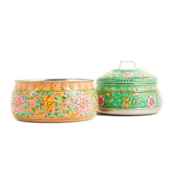 Hand Painted Two Tier Pink & Green Tiffin Tin, 750ml