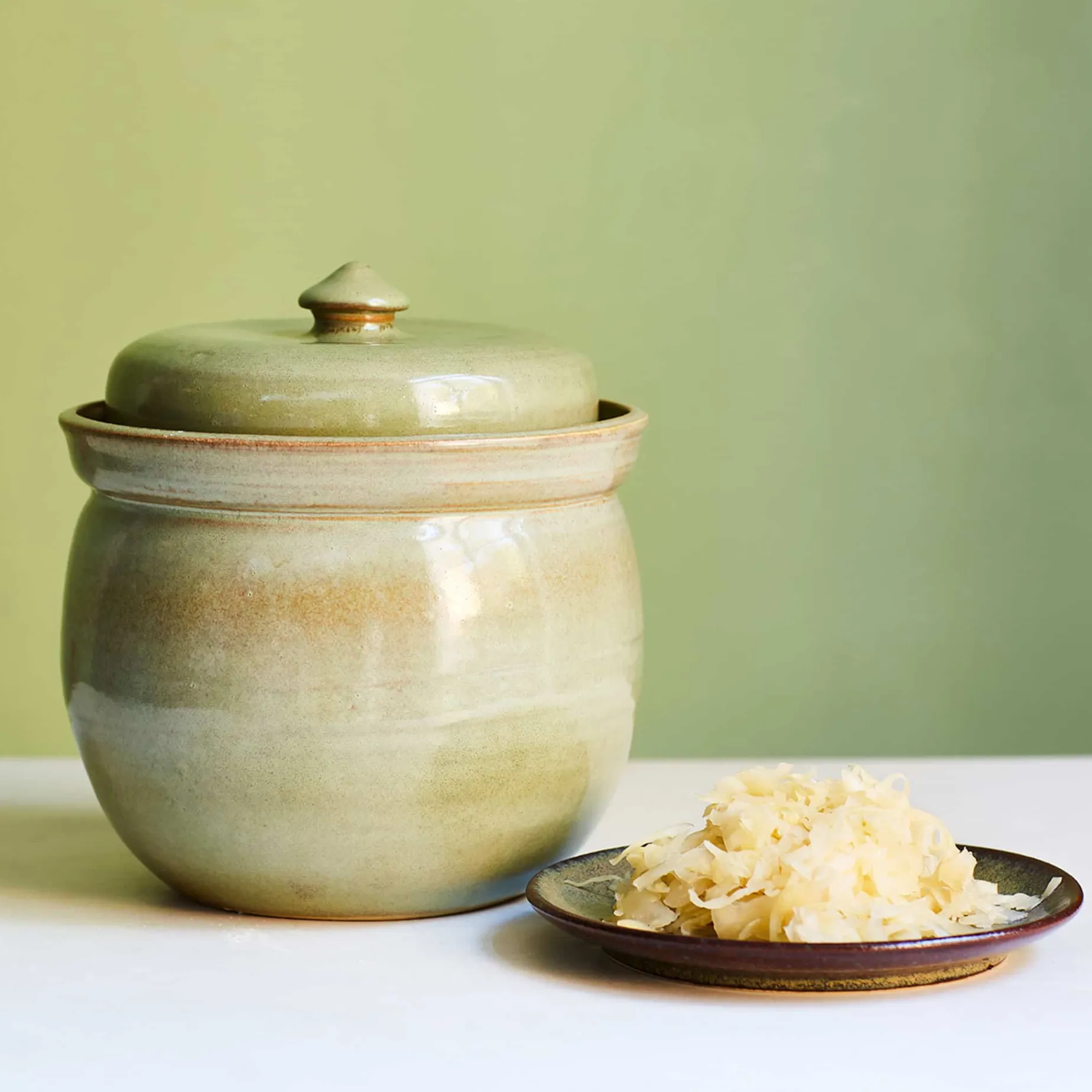 Handmade Stoneware Fermenting Crock in Green 2 litre