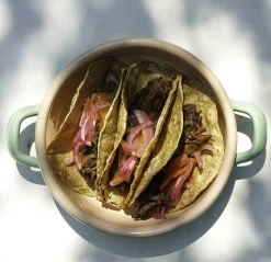 Kapka x Sous Chef Colourblock Enamel Frying Pan, 16cm, Green & Pink