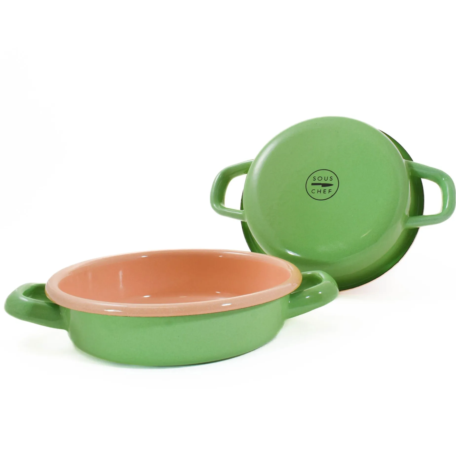 Kapka x Sous Chef Colourblock Enamel Frying Pan, 16cm, Green & Pink