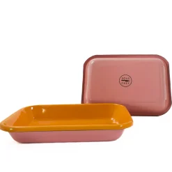 Kapka x Sous Chef Colourblock Enamel Roasting Dish, 21cm, Pink & Yellow