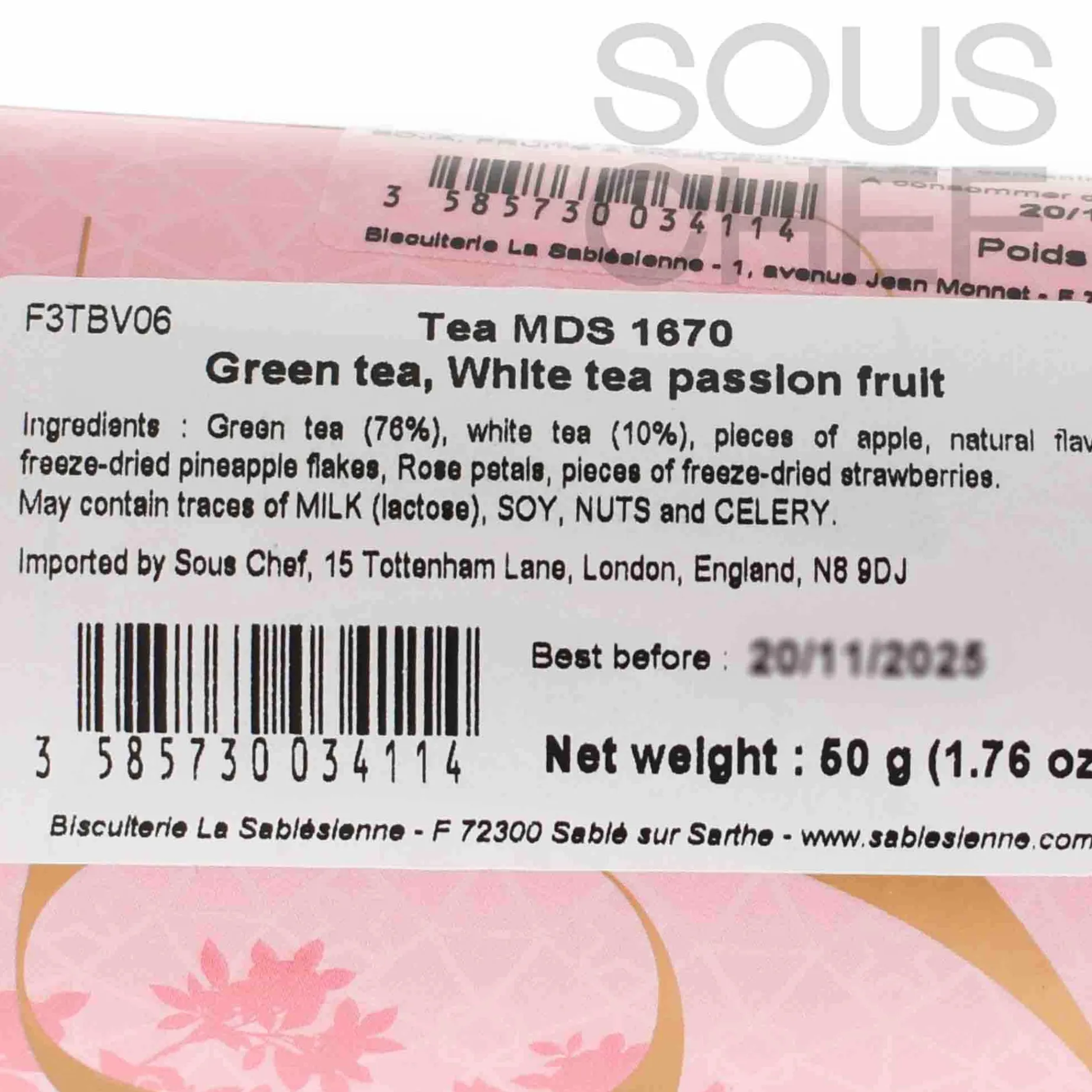 La Sablesienne Green & White Tea with Passion Fruit, 50g
