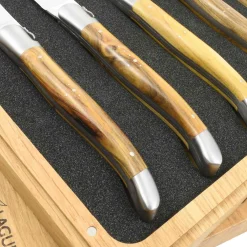 Laguiole en Aubrac Set of 4 Full Handle Steak Knives, Pistachio Wood