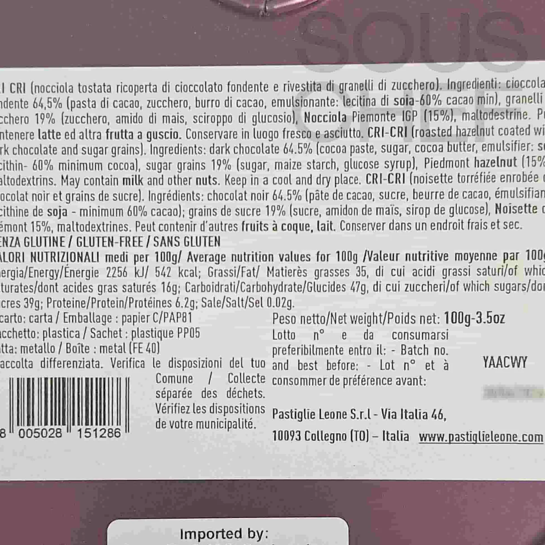 Leone Love Heart Tin with Dark Chocolate Cri Cri, 100g