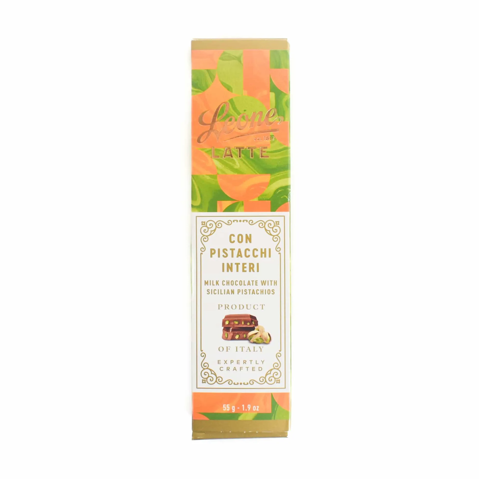Leone Milk Chocolate Bar with Whole Sicilian Pistachios, 55g