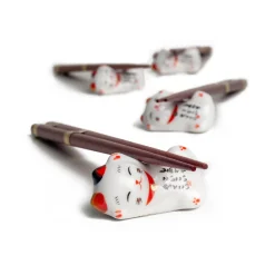 Lucky Cats Chopstick & Rest Set, 4 Pairs