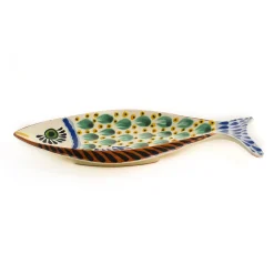 Mexican Hand Painted Green Fish Serving Dish, 14x25cm