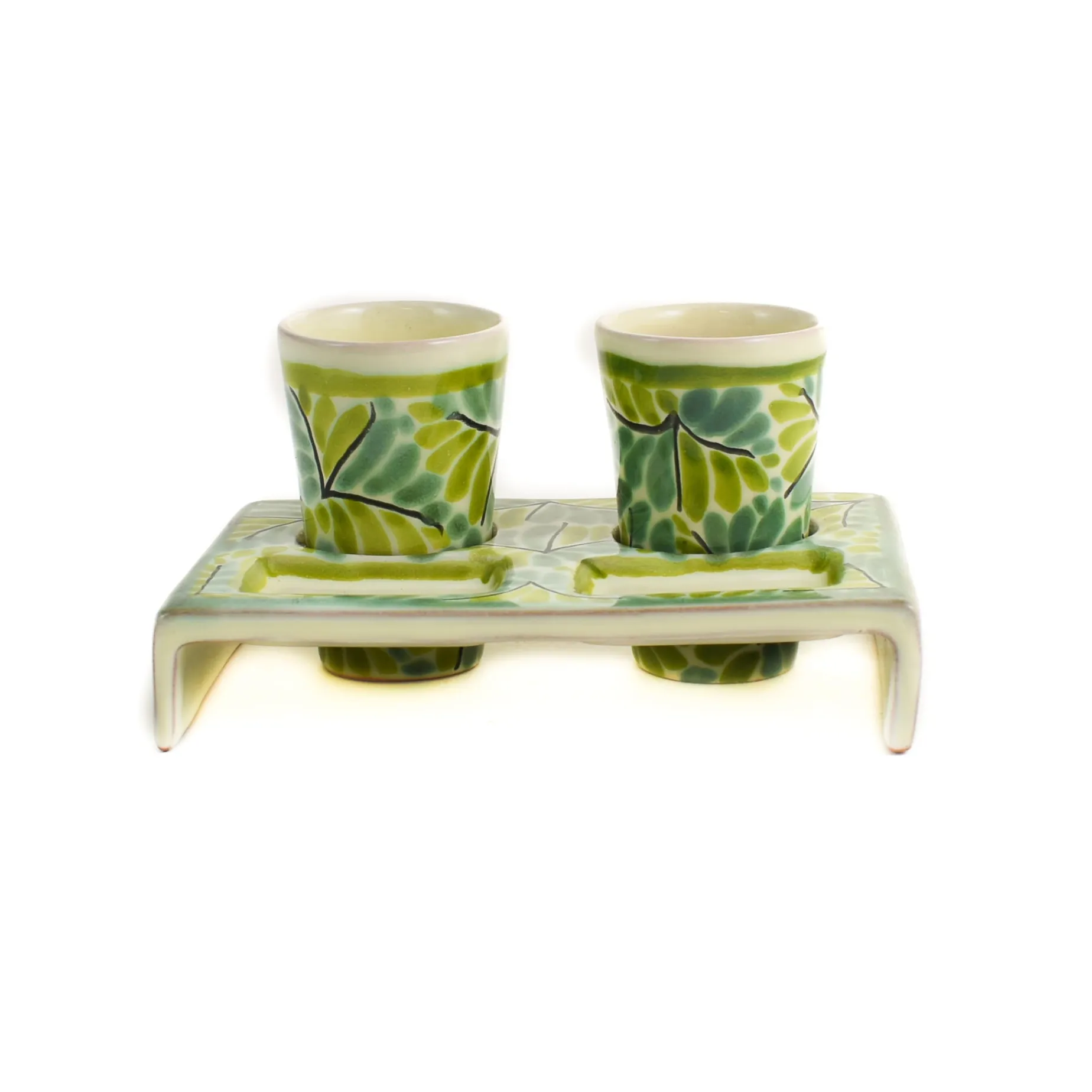 Mexican Hand Painted Green Tequila Cup Set