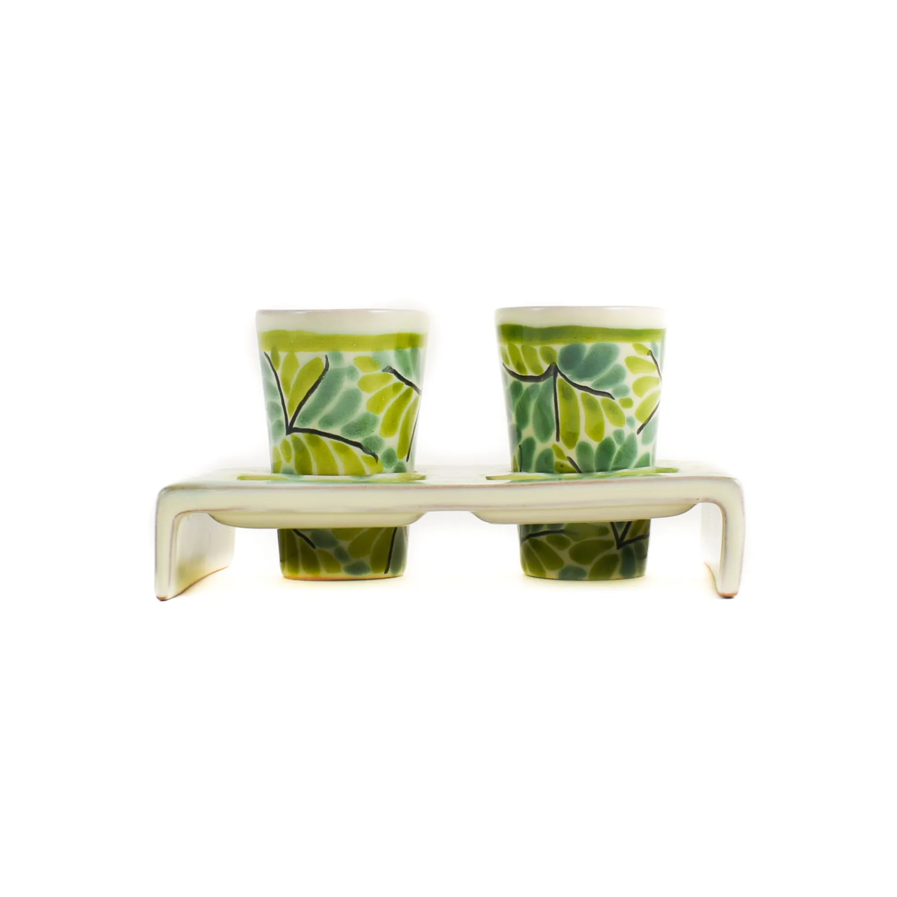 Mexican Hand Painted Green Tequila Cup Set