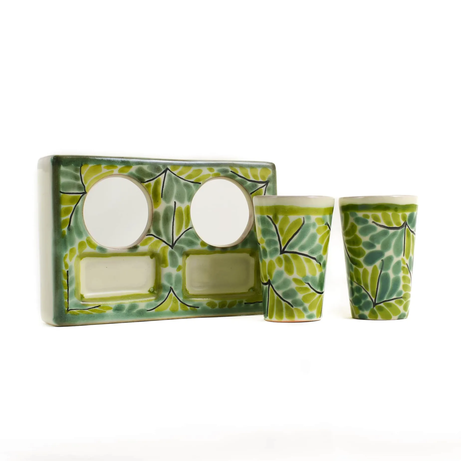Mexican Hand Painted Green Tequila Cup Set