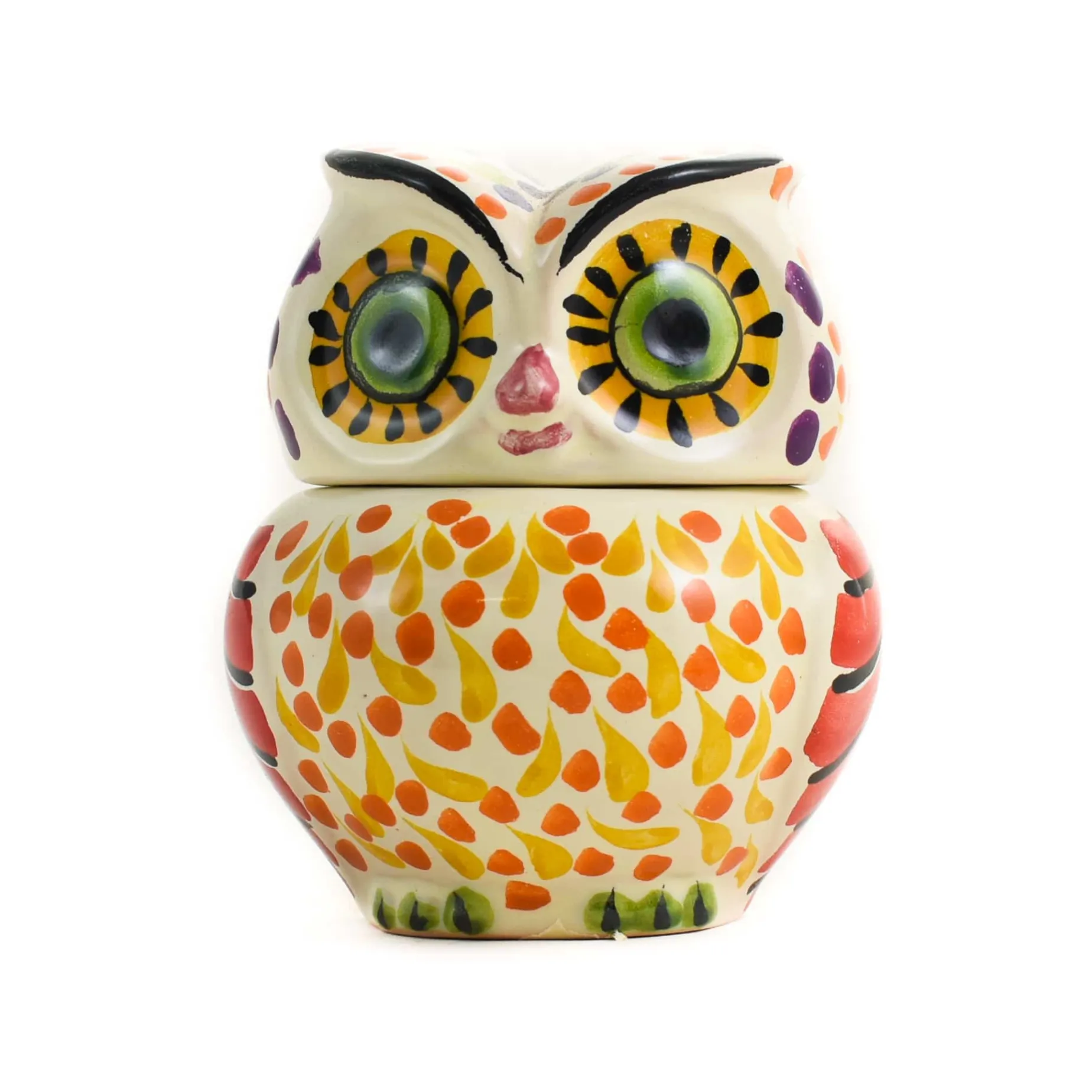 Mexican Hand Painted Orange Owl Sugar Bowl