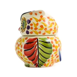 Mexican Hand Painted Orange Owl Sugar Bowl
