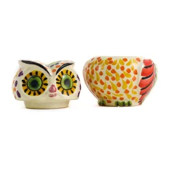 Mexican Hand Painted Orange Owl Sugar Bowl