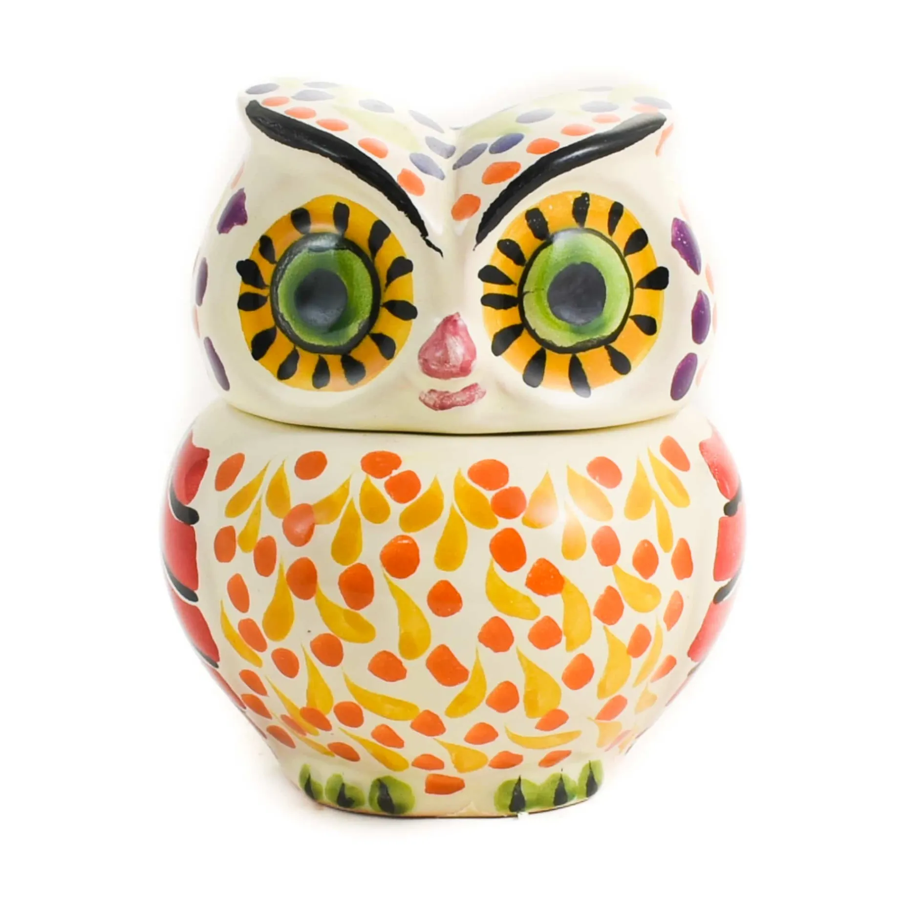 Mexican Hand Painted Orange Owl Sugar Bowl