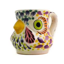 Mexican Hand Painted Rooster Mug with Orange Detail