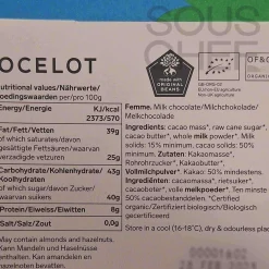 Ocelot Organic Femme Milk Chocolate Bar, 70g
