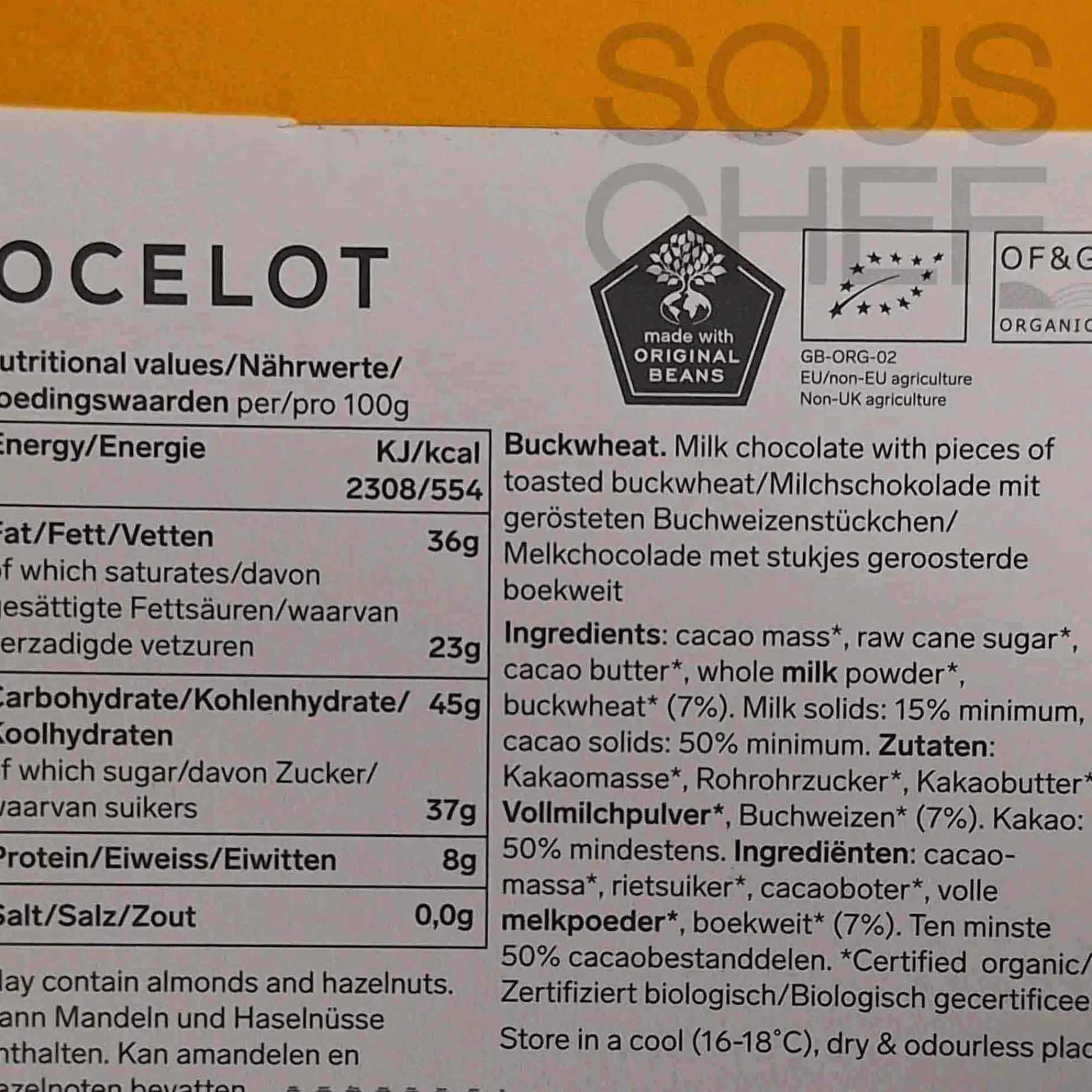 Ocelot Organic Milk Chocolate & Buckwheat Chocolate Bar, 70g