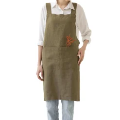 Olive Crossback Linen Apron