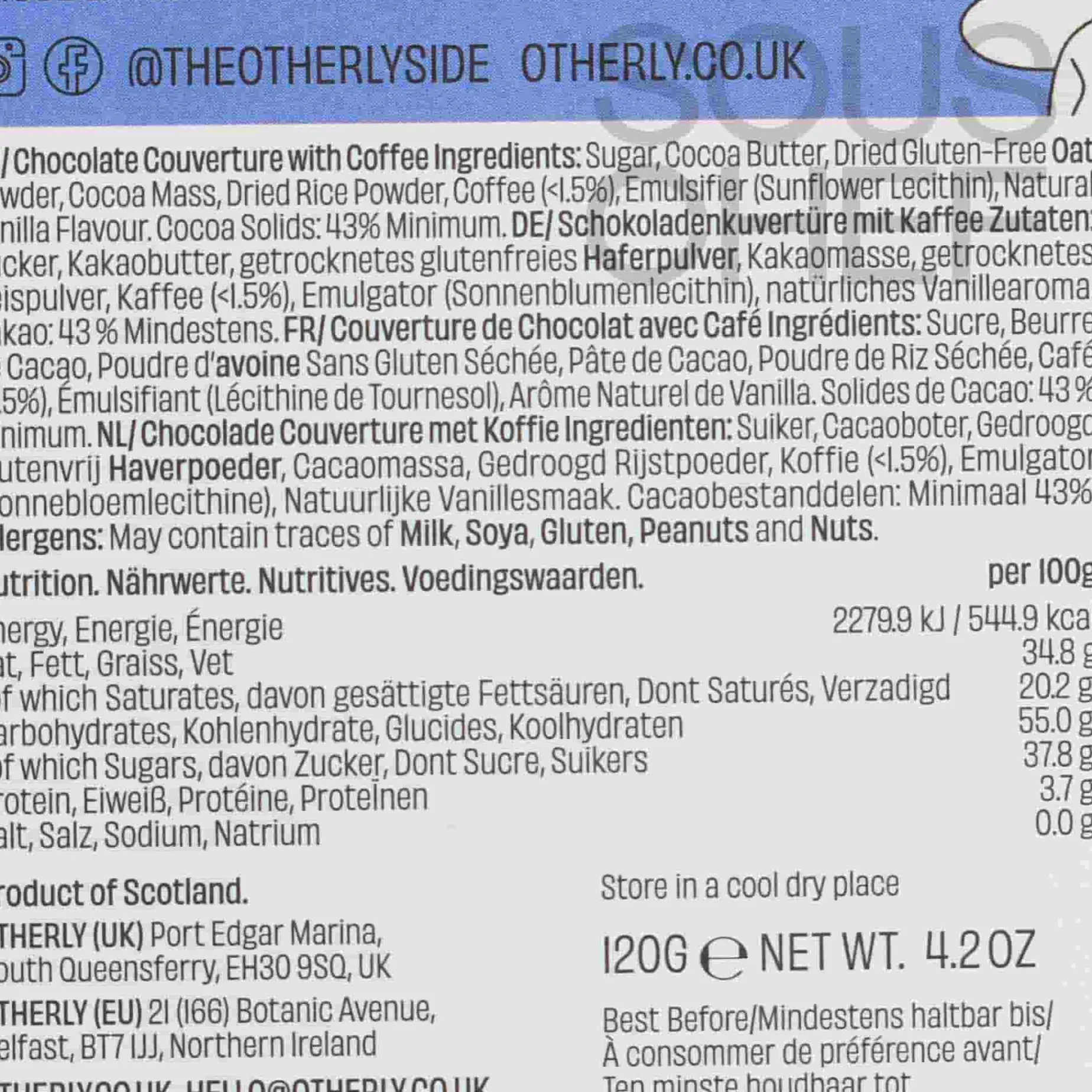 Otherly Cold Brew Coffee Oatm*lk Chocolate Bar, 120g