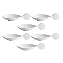 Pack of 6 Porcelain Canape Spoon with Circle Handle, 10cm