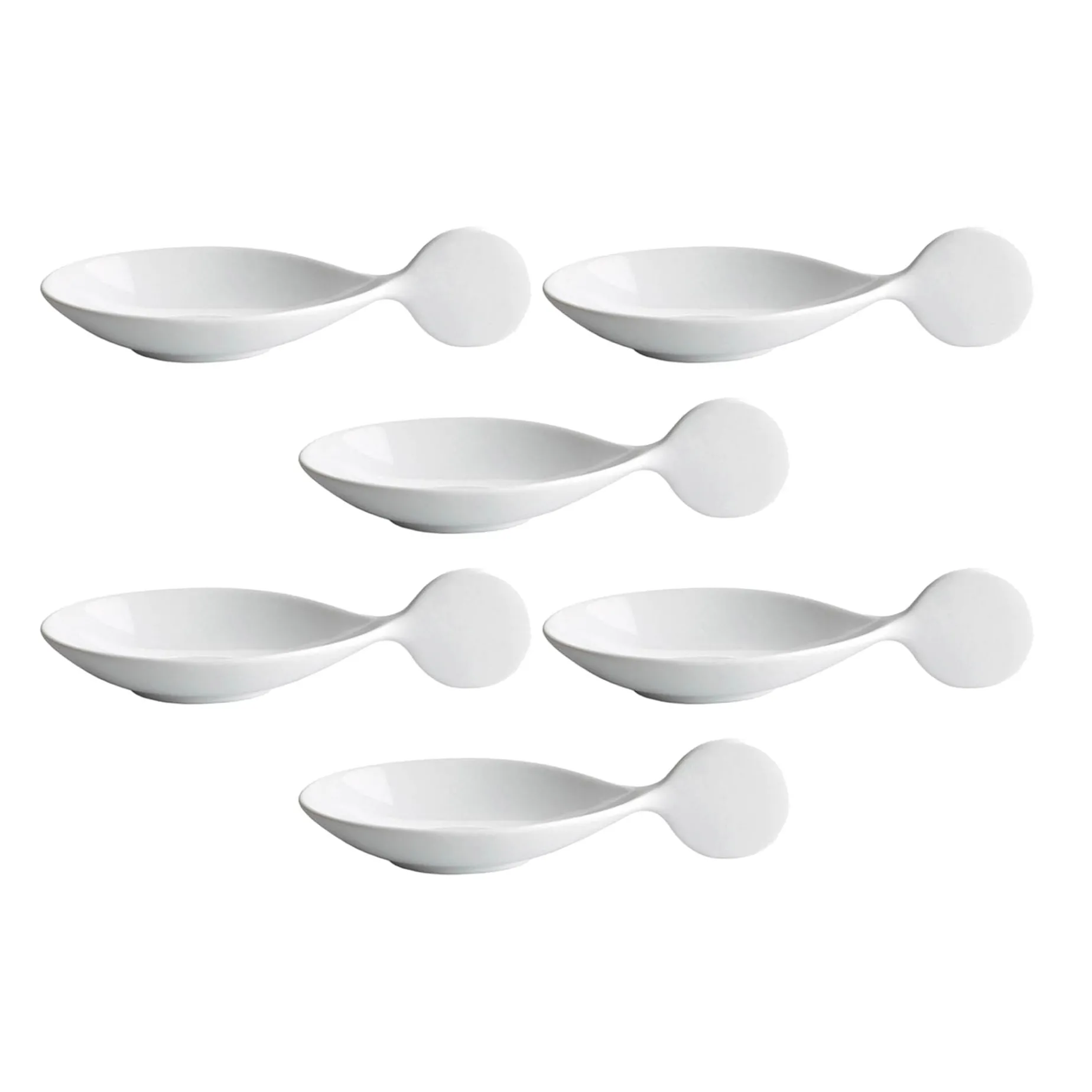 Pack of 6 Porcelain Canape Spoon with Circle Handle, 10cm