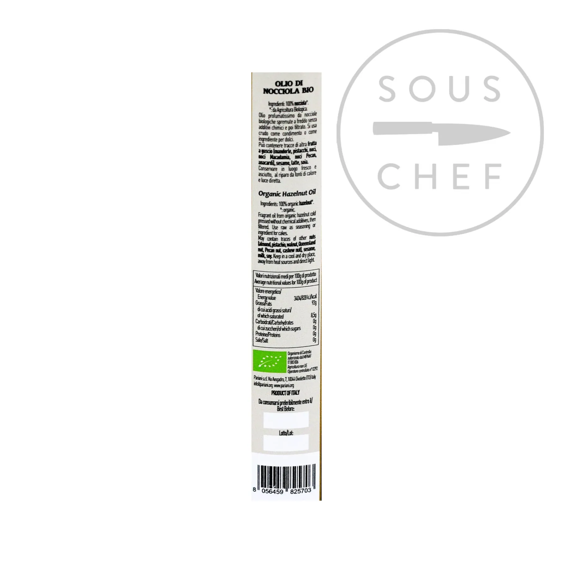 Pariani Organic Hazelnut Oil, 250ml