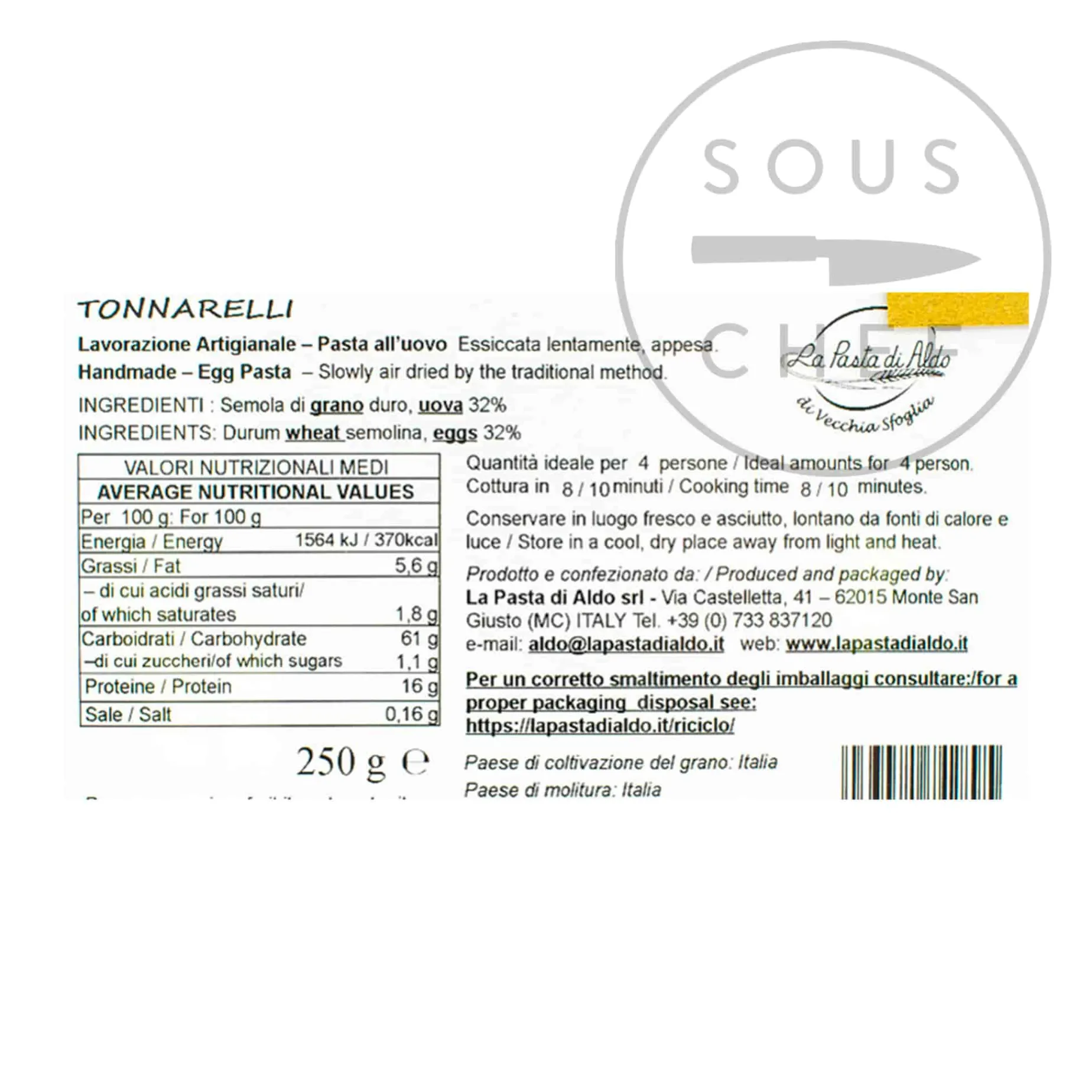 Pasta Di Aldo Tonnarelli Egg Pasta - for Cacio Pepe, 250g