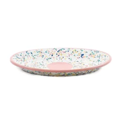 Pink Dot Enamel Oval Serving Tray, 31cm