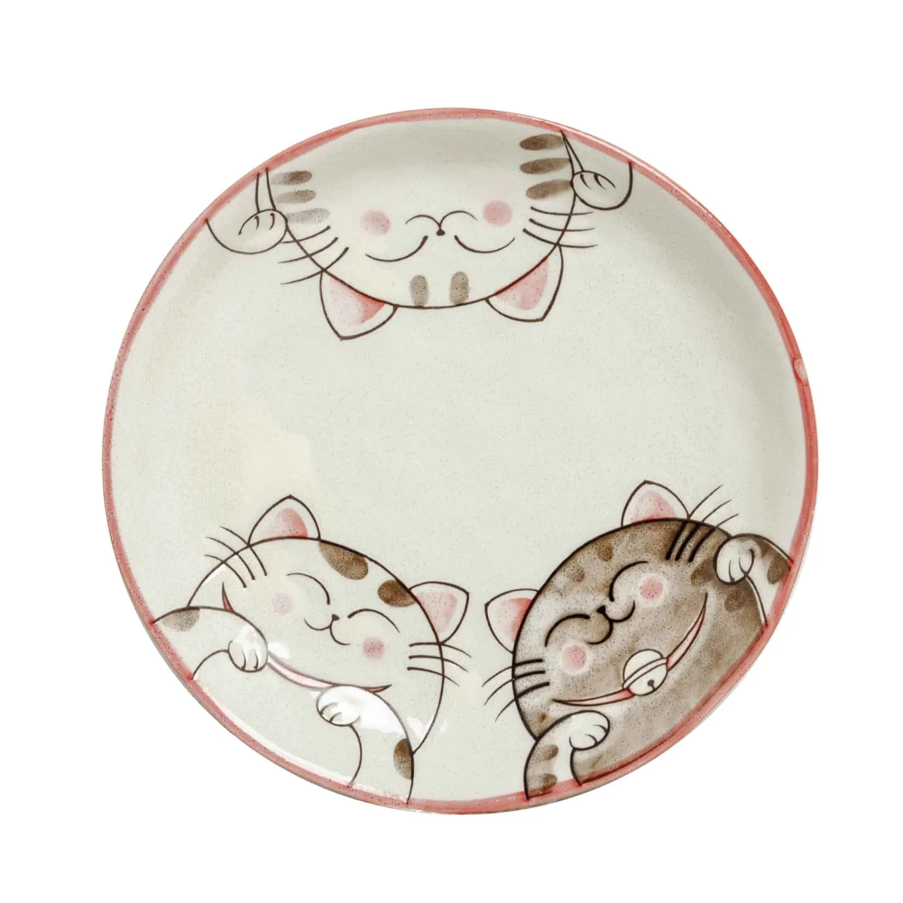 Pink Lucky Cat Japanese Side Plate, 19.5cm