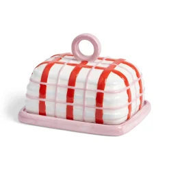 Pink Plaid Butter Dish