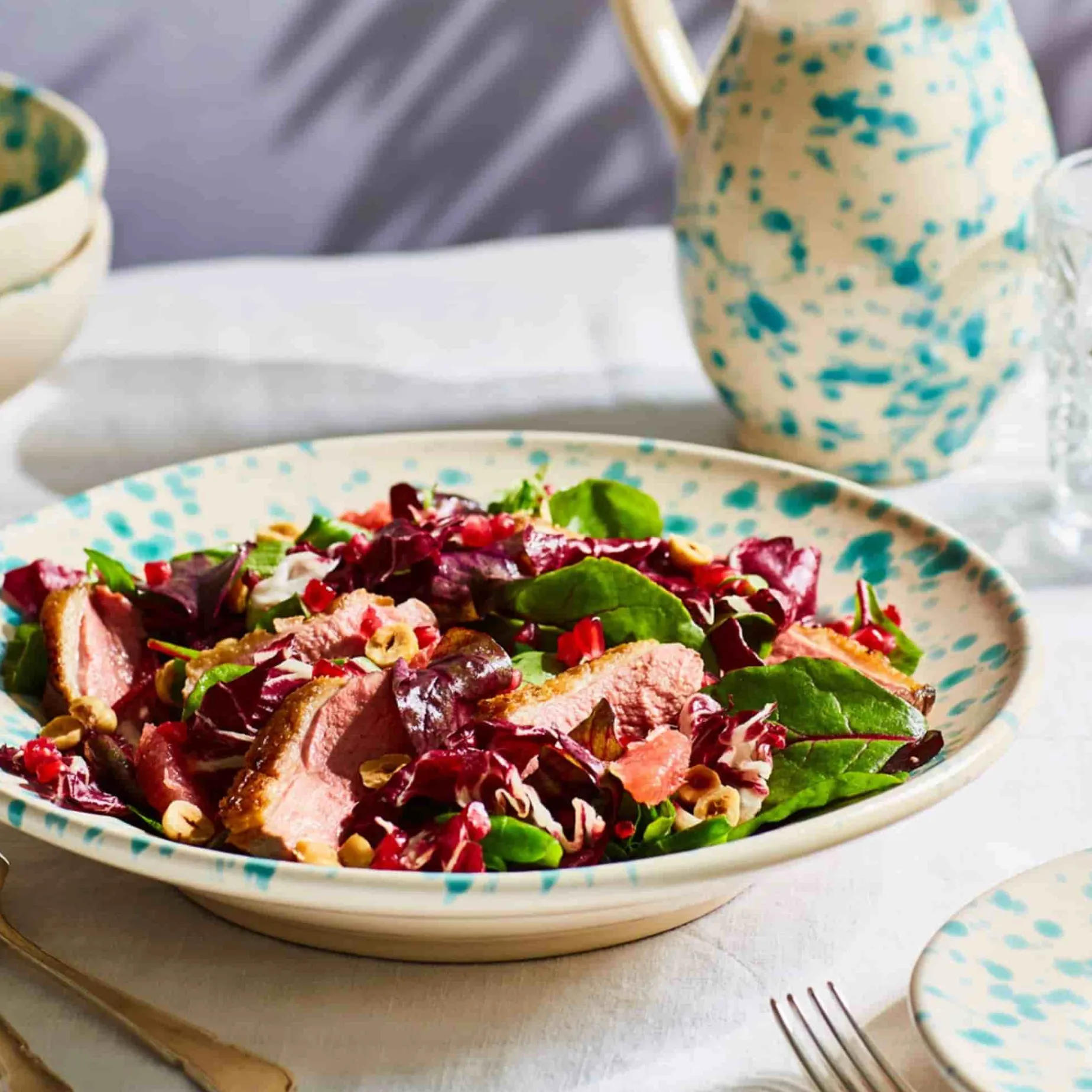 Puglia Aquamarine Splatter Pasta Bowl, 29cm