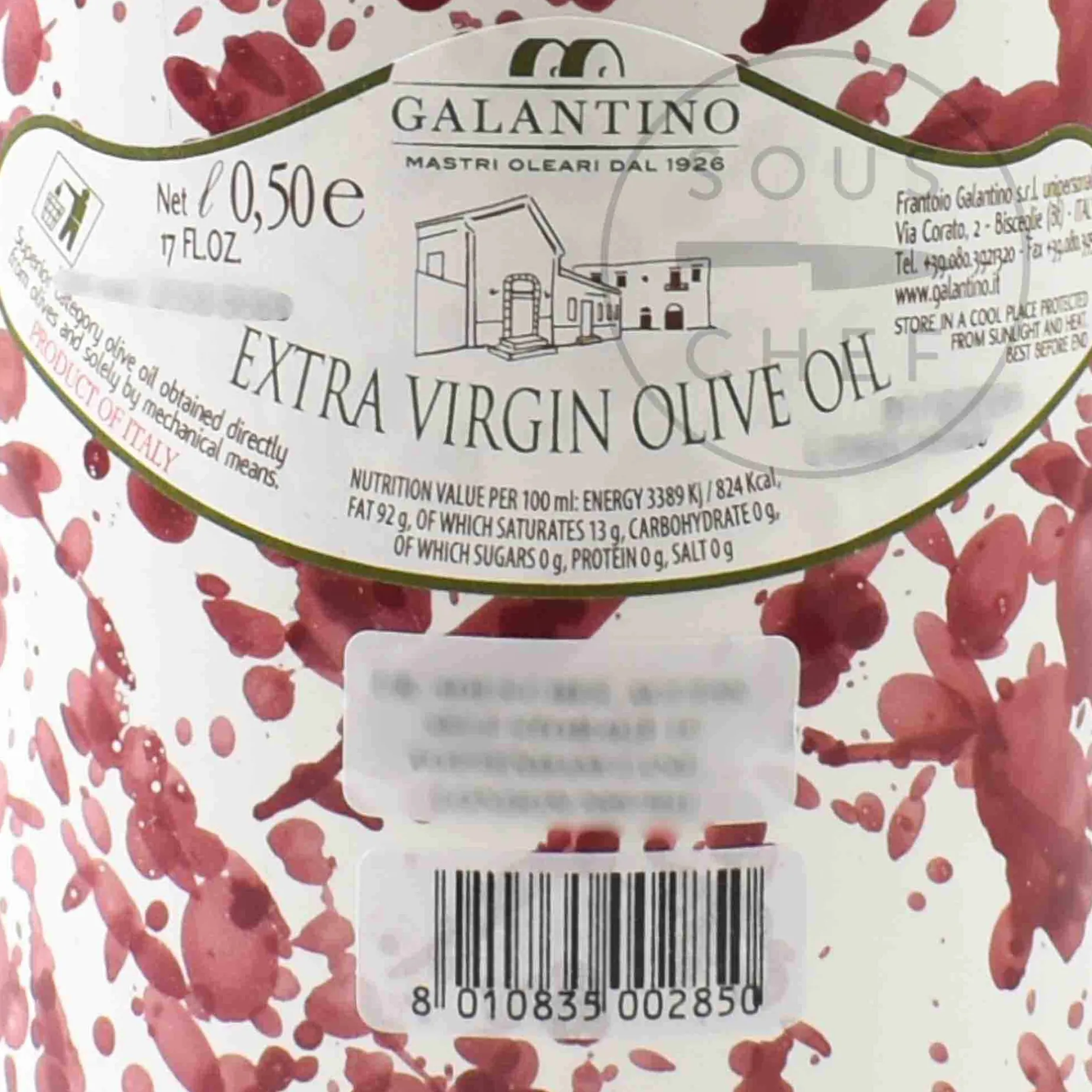 Puglian Extra Virgin Olive Oil in Burgundy Splatter Ceramic Bottle, 500ml