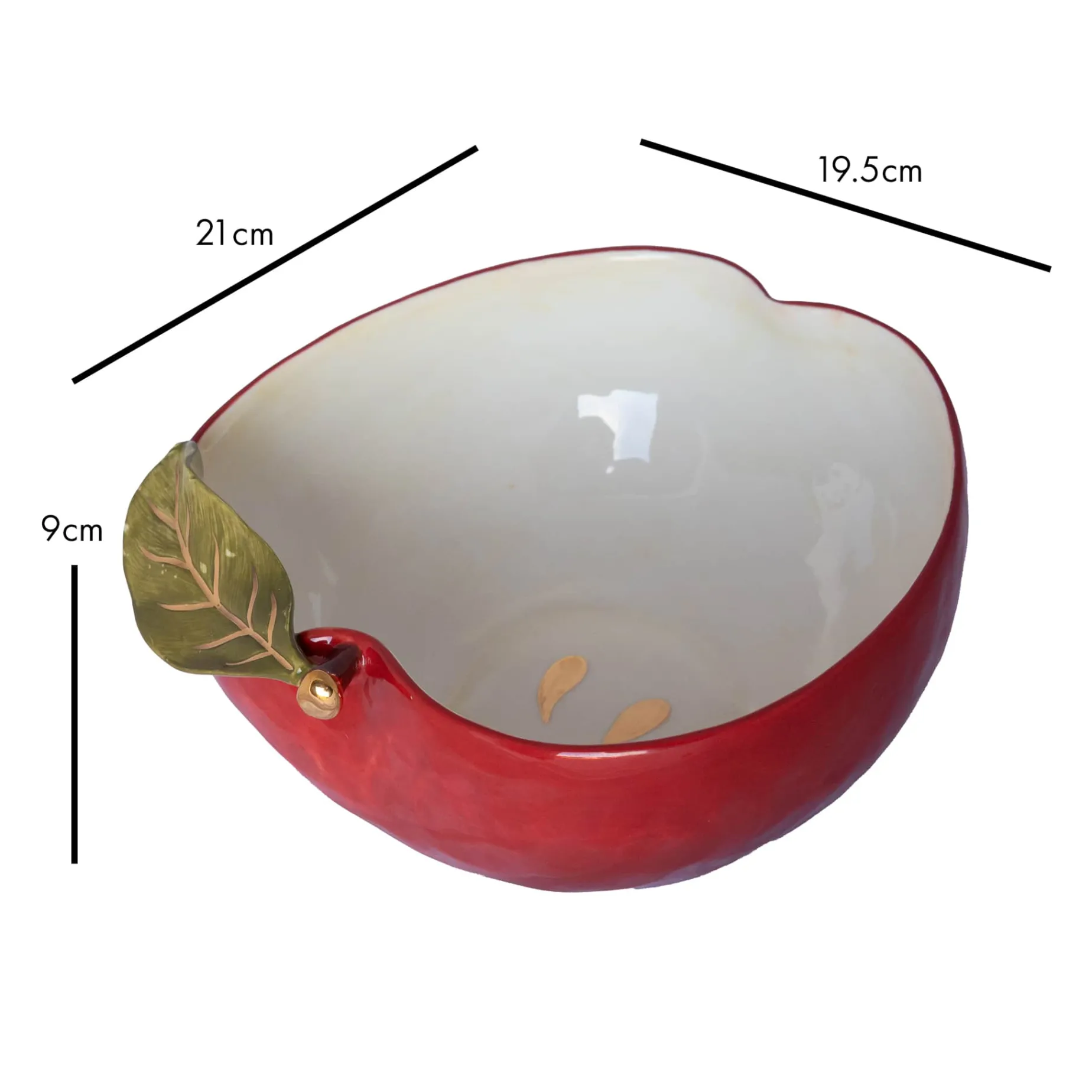 Rockett St George Apple Bowl with Gold Detail, 19.5x21cm